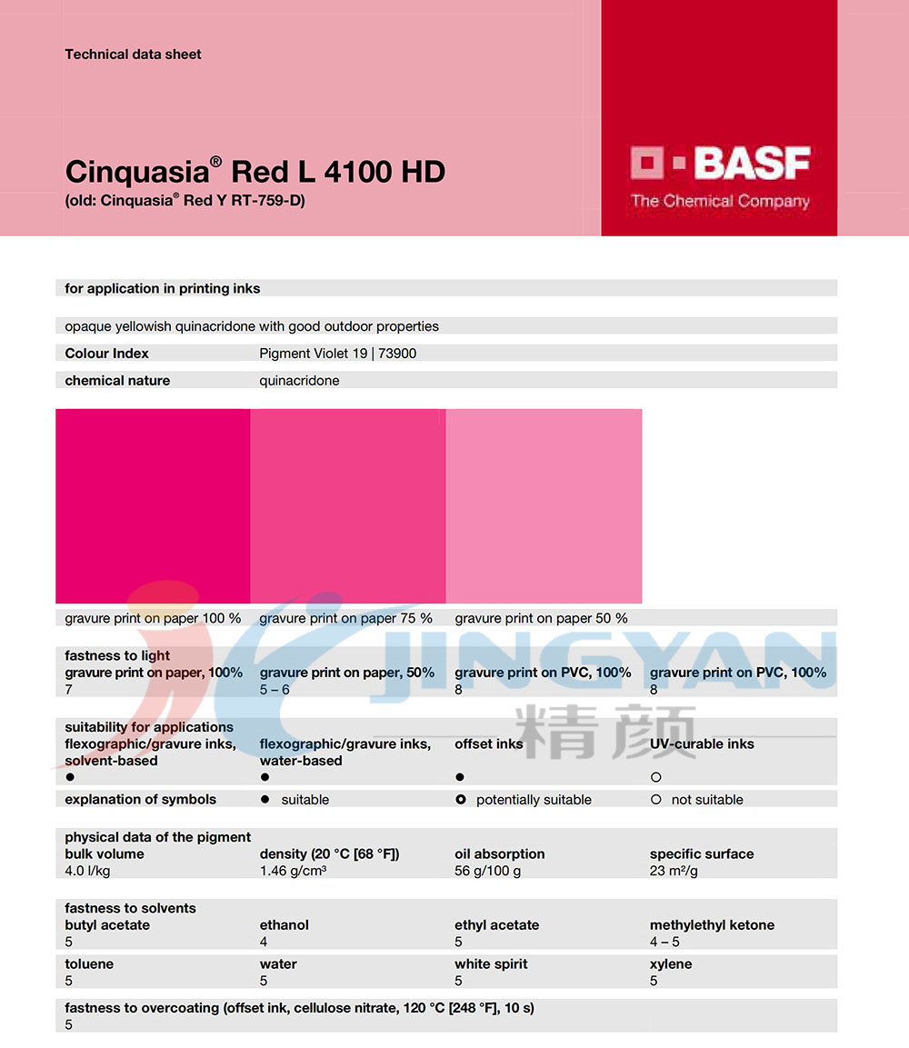 巴斯夫L4100HD高耐候顏料印刷版TDS報告