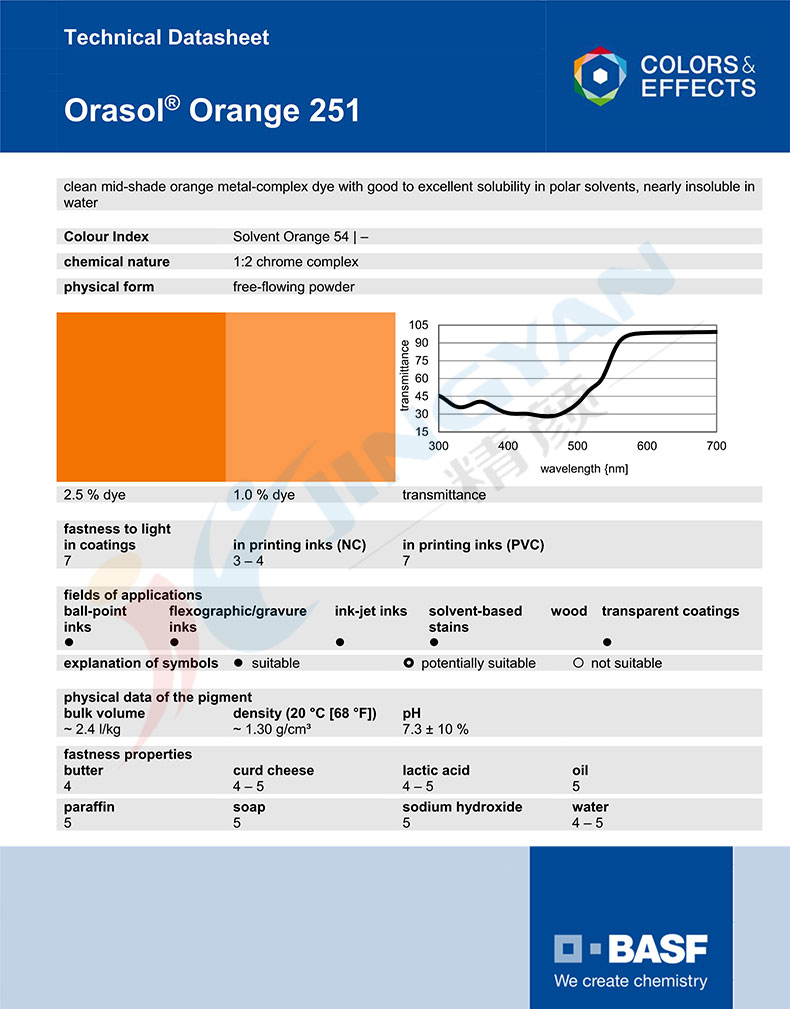 巴斯夫251橙金屬絡合染料TDS技術說明書