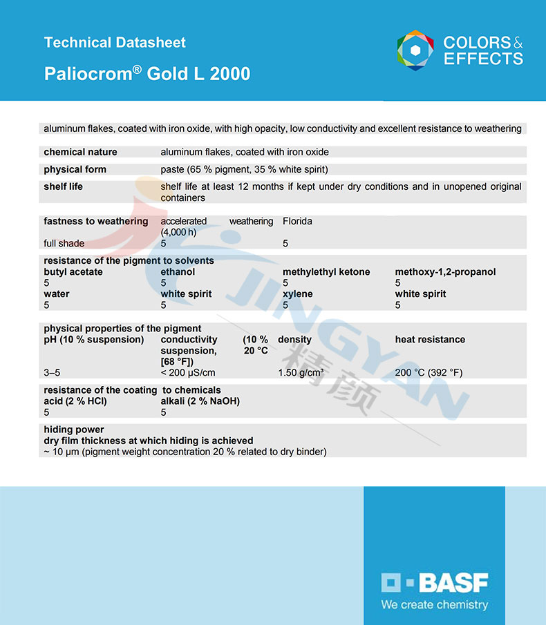 巴斯夫L2000效果顏料TDS技術(shù)數(shù)據(jù)報告