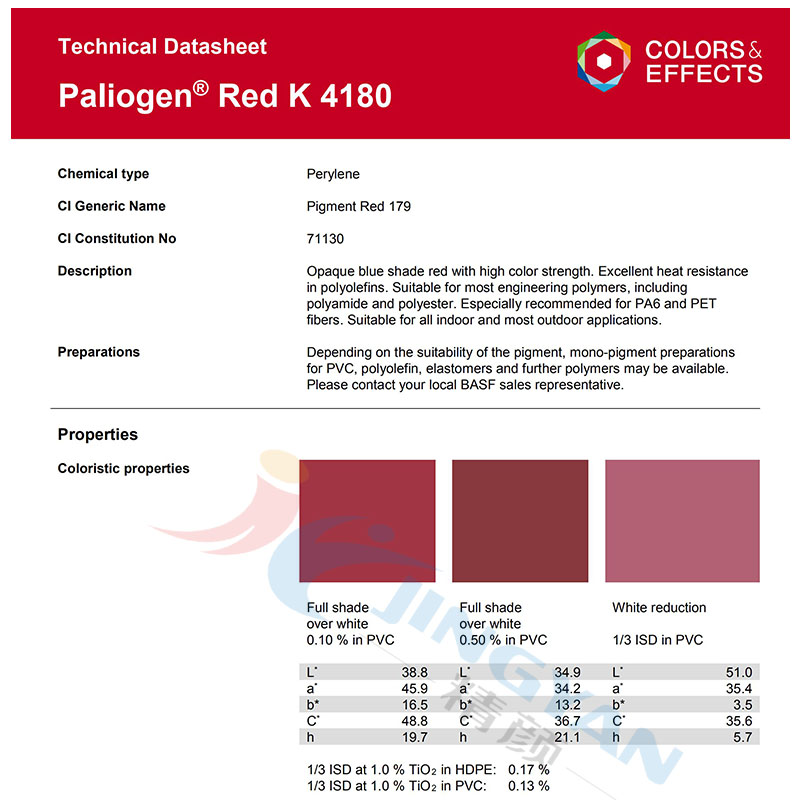 巴斯夫K4180耐高溫塑料顏料苝紅不透明藍(lán)光紅色有機(jī)顏料-顏料紅179